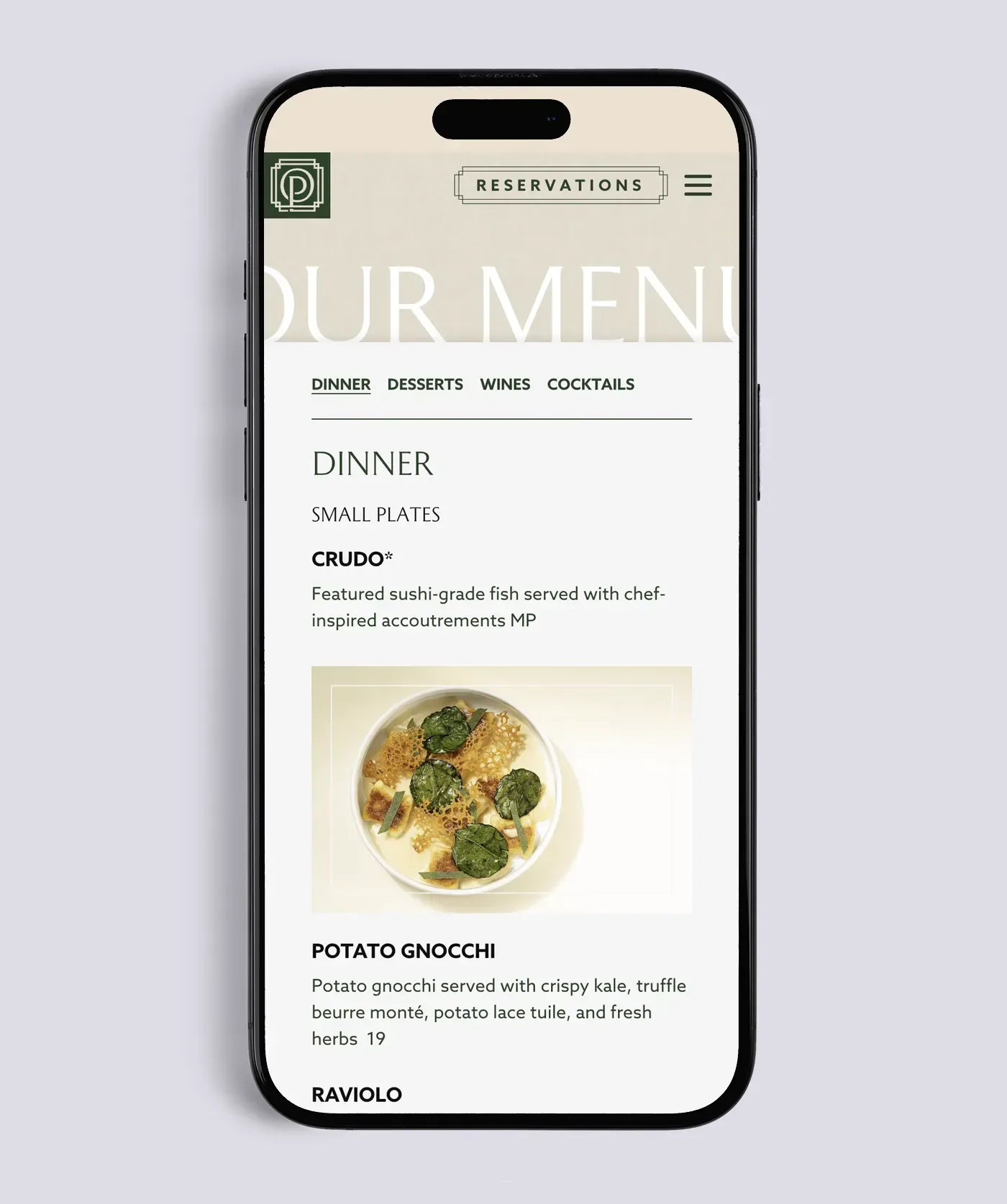 Our menu mobile